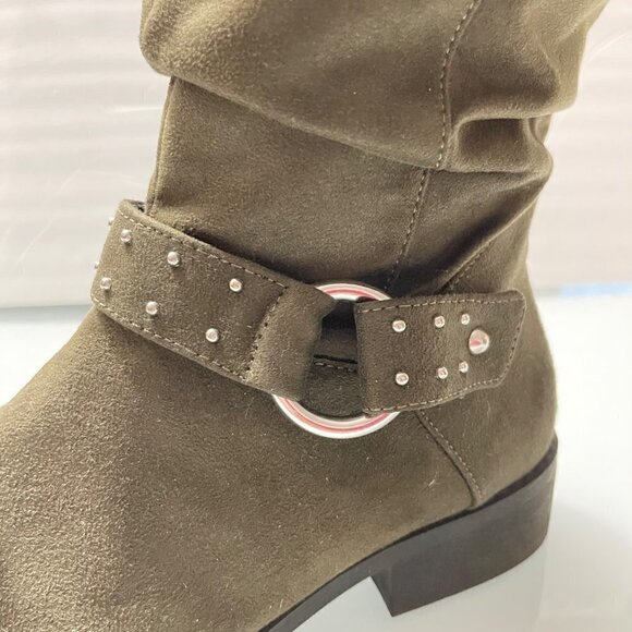 American Eagle Women's Green Faux Suede Embellished Buckle Slouchy Booties 6.5 - Picture 6 of 10